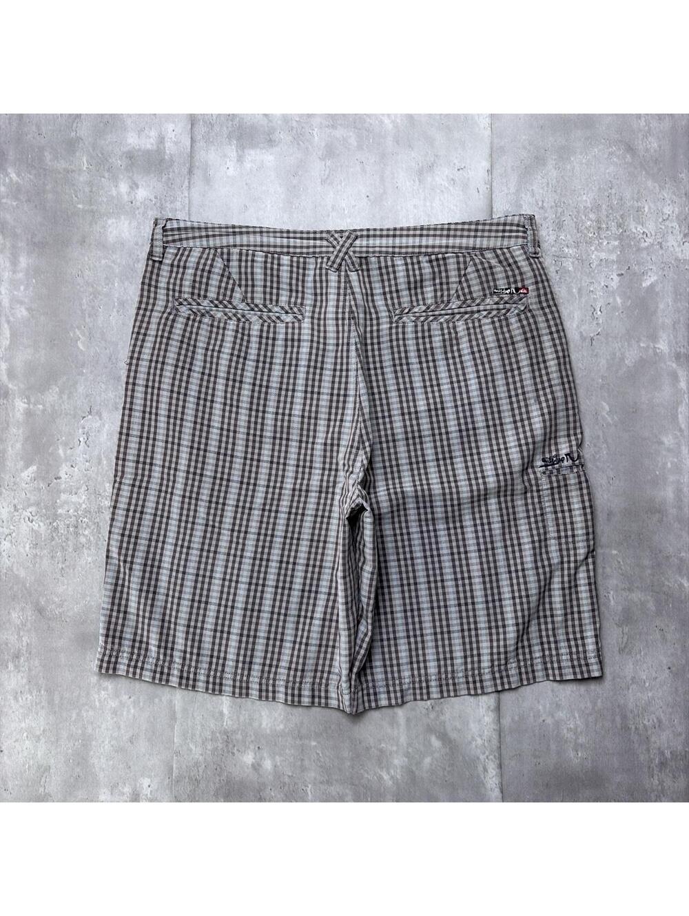 Y2K Grey Quiksilver Surf Grunge Plaid Baggy Skater Shorts